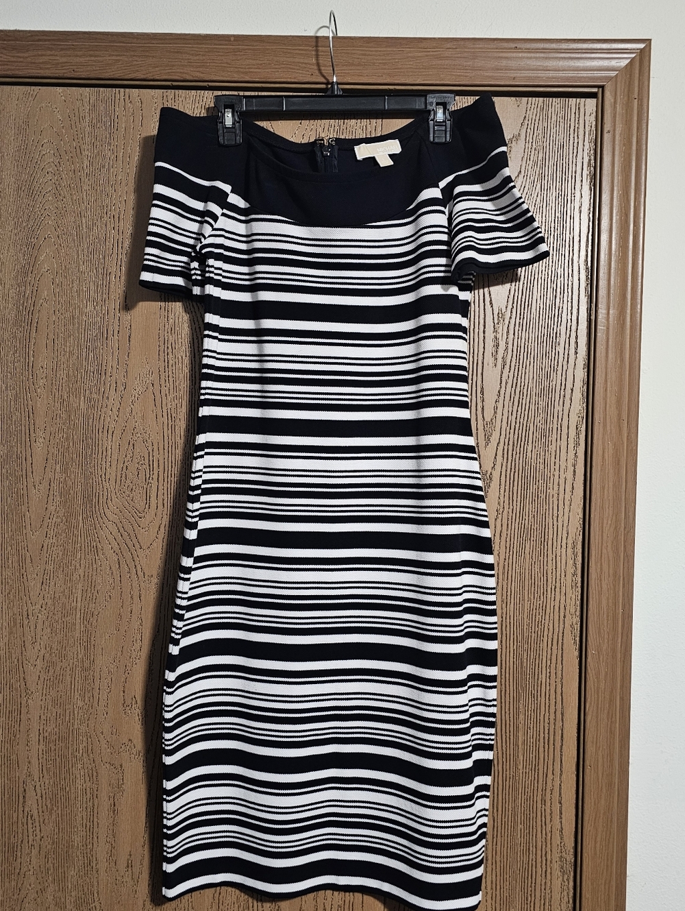 Michael Kors Blue & White Striped Off-Shoulder Dress